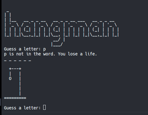 A screenshot of python code with the title of 'hangman' and the illustration of a hangman.